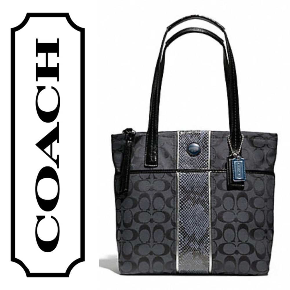 COACH SIGNATURE STRIPE PYTHON STRIPE TOTE